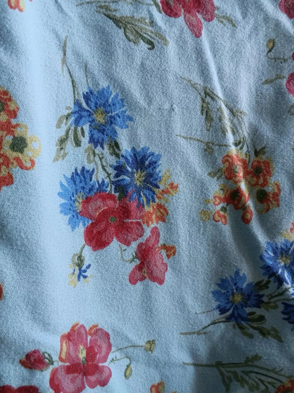 LL BEAN KING Cotton Flannel Duvet Cover Blue Floral Button Closure 100% Cotton